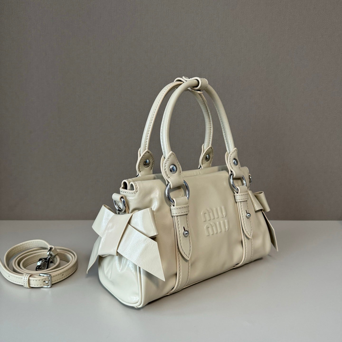 Miu Miu Shiny Leather Top Handle Calfskin