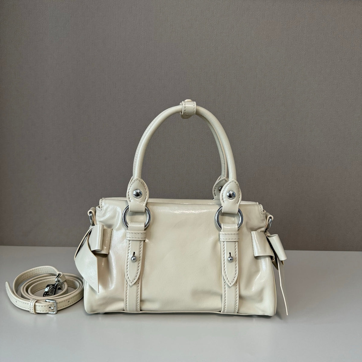 Miu Miu Shiny Leather Top Handle Calfskin