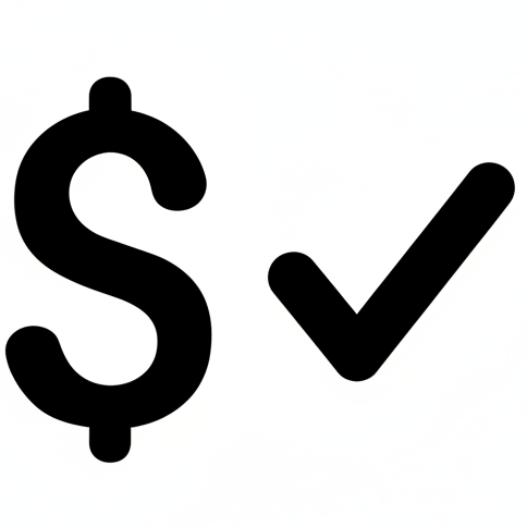 Black dollar sign ($) and check mark (√) on a white background